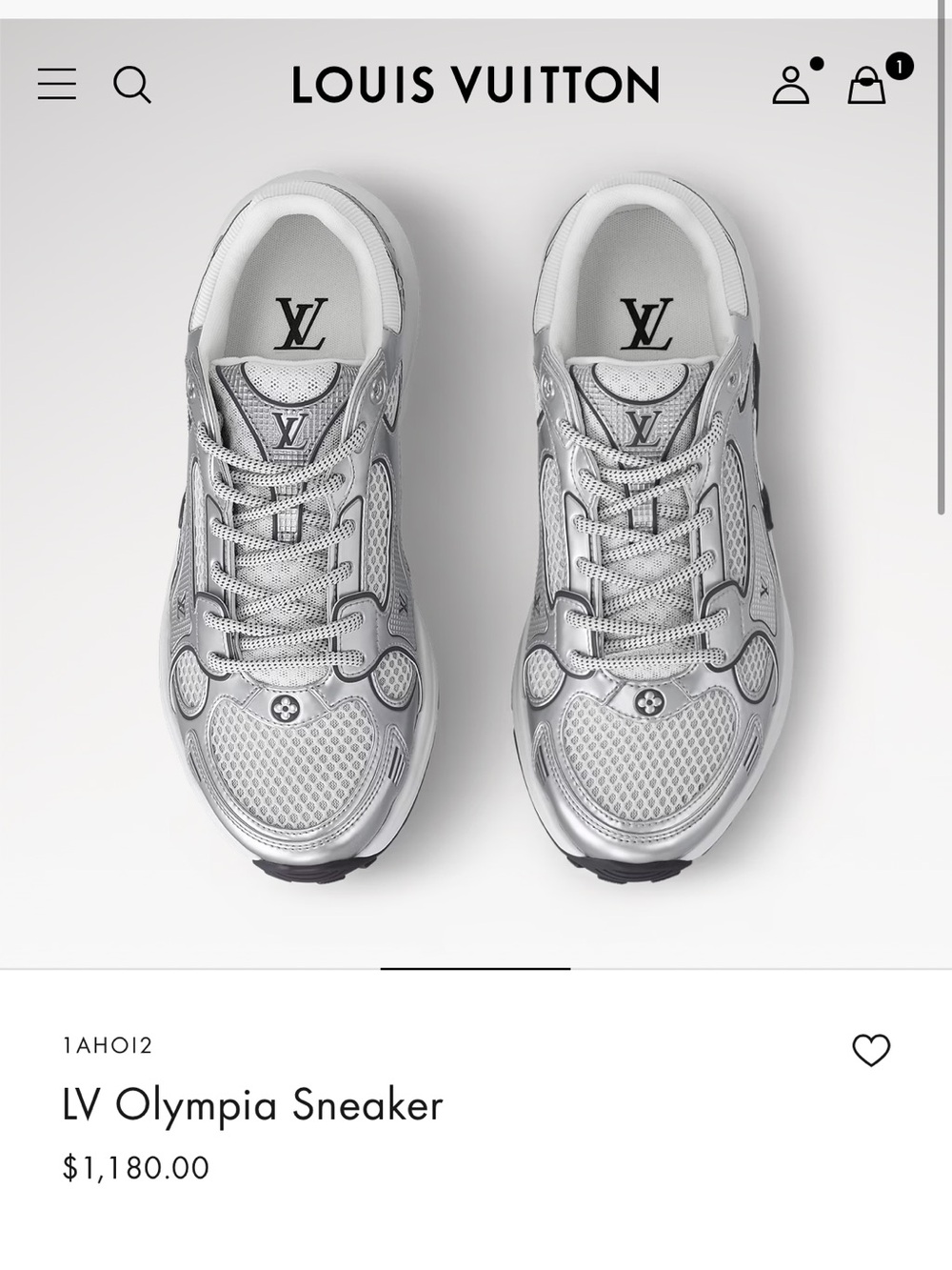 Louis Vuitton Silver and Gray LV Olympia Women's Sneakers